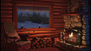 따뜻하고 매력적인 겨울 오두막 분위기 | 고요한 겨울 저녁 벽난로와 눈 내리는 소리가 잠을 청하는 소리