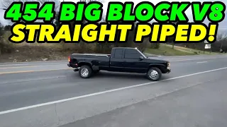 1995 Chevy Silverado DUALLY 454 BIG BLOCK V8 EXHAUST w/ 3.5 INCH STRAIGHT PIPES!