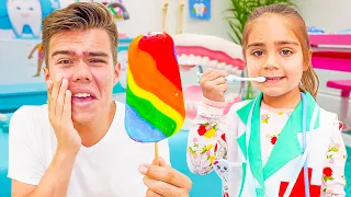 Mia fala sobre como escovar seus dentes |  Artem e Mia em português