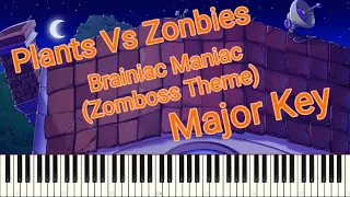 Plants VS Zombies - Brainiac Maniac - Piano Arranged - In Major Key - Synthesia