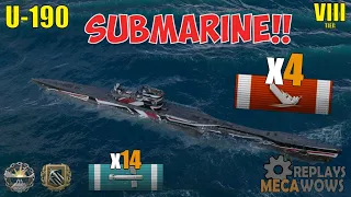 Submarine U-190 4 Kills & 73k Damage | World of Warships Gameplay