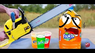 EXPERIMENT CHAINSAW vs COCA COLA, FANTA, WATERMELON | Doodles Experiment Crushing / SR TV.