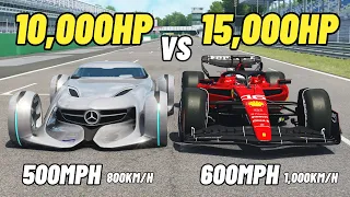 10,000HP Mercedes Silver Arrow VS 15,000HP Ferrari Formula One DRAG RACE 2023