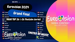 Eurovision 2024 VOTING SIMULATION: Grand Final YOUR top 26 (+26 YouTube Juries) based on 35014 votes