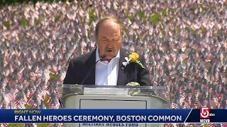 More than 37,000 flags are displayed on Boston Common, honoring fallen heroes killed since the Am…