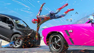 GTA 5 Iron Spiderman No Seatbelt Car Crashes - Long Video 13 (Euphoria physics)