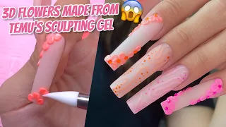 3D Gel Nail Flower Tutorial DIY | Trying Temu Sculpting Gel On XL Nails | Spring Flower Nail Design