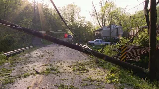 Fallen trees and utility poles in Warren County after Wednesday night's storm