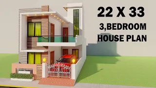 3 Bedroom house with car parking,22 by 33 small house elevation,3 bedroom 3D makan ka naksha