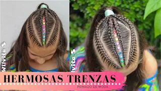 🔴 Peinados de moda para niñas / TRENZAS pegadas /WILVITA 2019❤