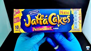 NEW JAFFA CAKES PASSION FRUIT 🍉 REVIEW TASTE TEST NEW UK SNACKS BISCUITS UNBOXING EATING HOW TO DIY