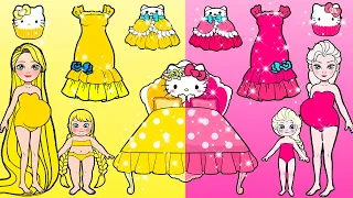Học Làm Búp Bê Giấy - Elsa và Rapunzel Trang Trí Nhà Hello Kitty Hồng Vàng - Câu Chuyện Của Barbie
