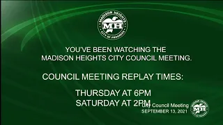 Regular City Council Meeting - SEPTEMBER 13,2021