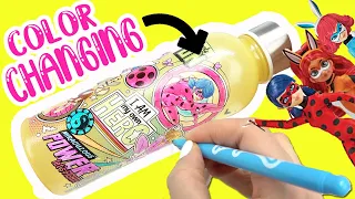 Miraculous Ladybug DIY Color Changing Water Bottle Transformation! Cat Noir, Rena Rouge, Bunnyx