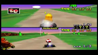 Yoshi Valley - Mario Kart 64 (Nintendo 64) 50cc Splitscreen (Peach & Toad)