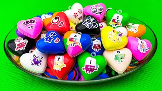 Hunting Numberblocks, Alphablocks With Clay in Mini Heart, Rainbow Egg Shapes! SLIME Coloring! #ASMR