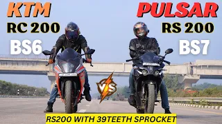 Pulsar RS200 {BS7} With 39 Teeth Sprocket vs KTM RC200 {BS6} Drag Race 🔥🔥 || The UP46 Rider ||