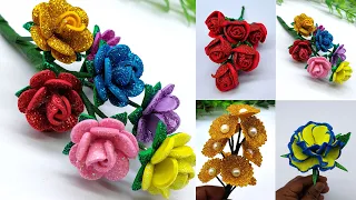 Flower making with paper easy and beautiful - Flower decoration ideas at home - Foam craft ideas