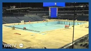 Swimming pools begin to take shape inside Lucas Oil Stadium