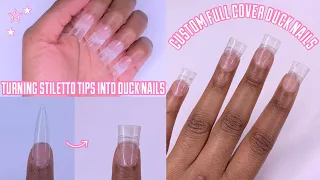 Creating Custom Full Cover Duck Nails | Turning Stiletto Tips Into Duck Nails | Gel-X Nails