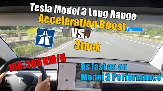 Tesla Model 3 Acceleration Boost vs. Stock at HIGHER SPEEDS I 100-200 km/h (62-124mph)