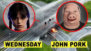 DROHNE überwacht WEDNESDAY ADDAMS vs JOHN PORK in REAL LIFE um 3 UHR mittags !!