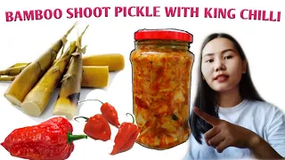 Bamboo shoot pickle with ghost chilli |Bamboo shoot pickle recipe|easy recipe / bamboo shoots achar