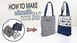 DIY How to Make a Reversible Tote Bag | Upcycling Old Clothes into New Items - Sewing for Beginners