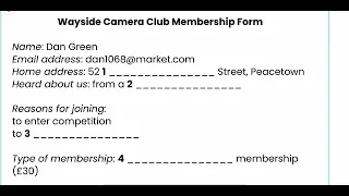Listening part one (Wayside camera club membership form)@ieltslisteningpracticenow