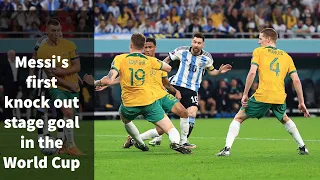 Leonel Messi's first World Cup knock out stage goal of the career against Australia #qatar2022