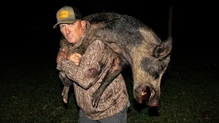 Massive Wild Boar with Traditional 50 cal. Black Powder! {Catch Clean Cook} Smoke n' Fry Wild Boar