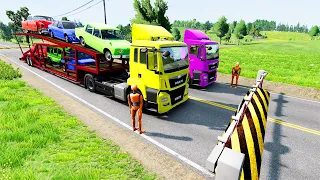 Double Flatbed Trailer Truck vs speed bumps|Busses vs speed bumps|Beamng Drive| 5