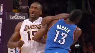 Metta World Peace elbows James Harden - 2012 NBA Playoffs