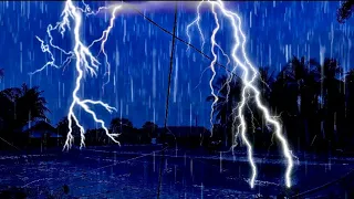 Heavy rain and Thunder storm Ambience to sleep, Strong thunderstorm rain sounds for sleeping