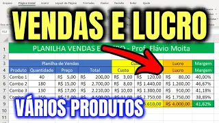 Como Criar uma Planilha de Vendas e Lucros no Excel - Margem Individual e Total