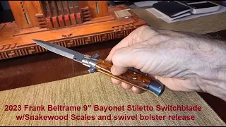 Frank Beltrame 9 inch Bayonet Switchblade Automatic Stiletto Knife 2023 with Snakewood Scales