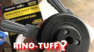 RINO TUFF BRUSH CUTTER w/Serrated Metal Blades  Replacement Gas Trimmer Head  Placement & Trial