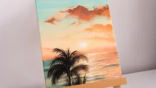 How to Draw Palm Tree Sunset | Acrylic Painting Techniques | Step by Step