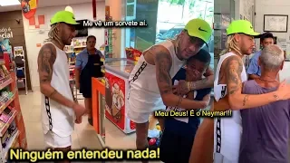 Neymar aparece em posto de gasolina de pés descalços pra comprar sorvete e chama atenção