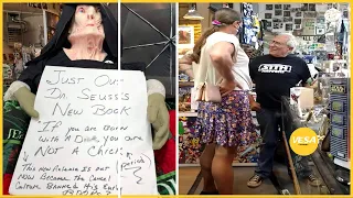 Transgender woman confronts Star Wars store owner over his offensive sign