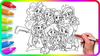 Coloring Pages EQUESTRIA GIRLS. Simple and Easy Drawing Tutorial Art. How to color My Little Pony