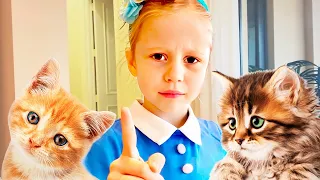 Nastya and her funny pets kittens