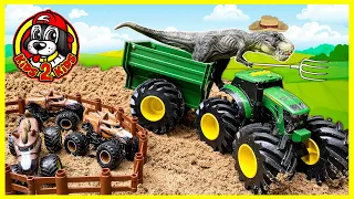 Tractors For KIDS 🚜 Playing on Dinosaur Farm with Tractors & Construction Trucks