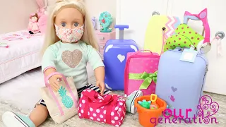 OUR GENERATION DOLL PACKING BAGS TO TRAVEL TO THE BEACH