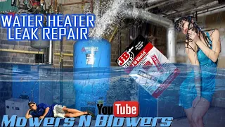 FIXING REPAIRING PLUGGING WATER HEATER BOILER PINHOLE LEAK USING DOUBLE JBWELD JB WELD APPLICATION