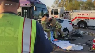 Valley Metro Bus in Mesa crashes with car, injuring several people.