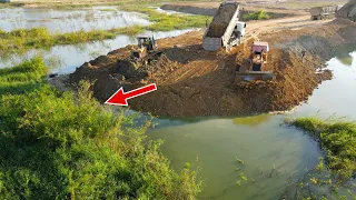 whole video! It is amazing KOMATSU Dozer crew can construct landfill for water simply dumping earth