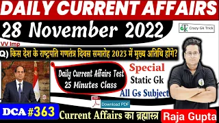 28 November 2022 | Daily Current Affairs 363 | Current Affairs Today In Hindi & English | Raja Gupta