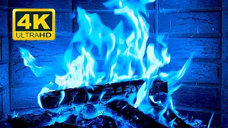 🔥🎃 Halloween Fireplace 4K (12 HOURS). Magic Fireplace with blue flames. Fireplace Burning 4K