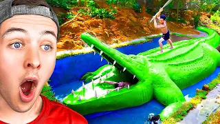 Reacting to SECRET Underground Pool and Crocodile Slide